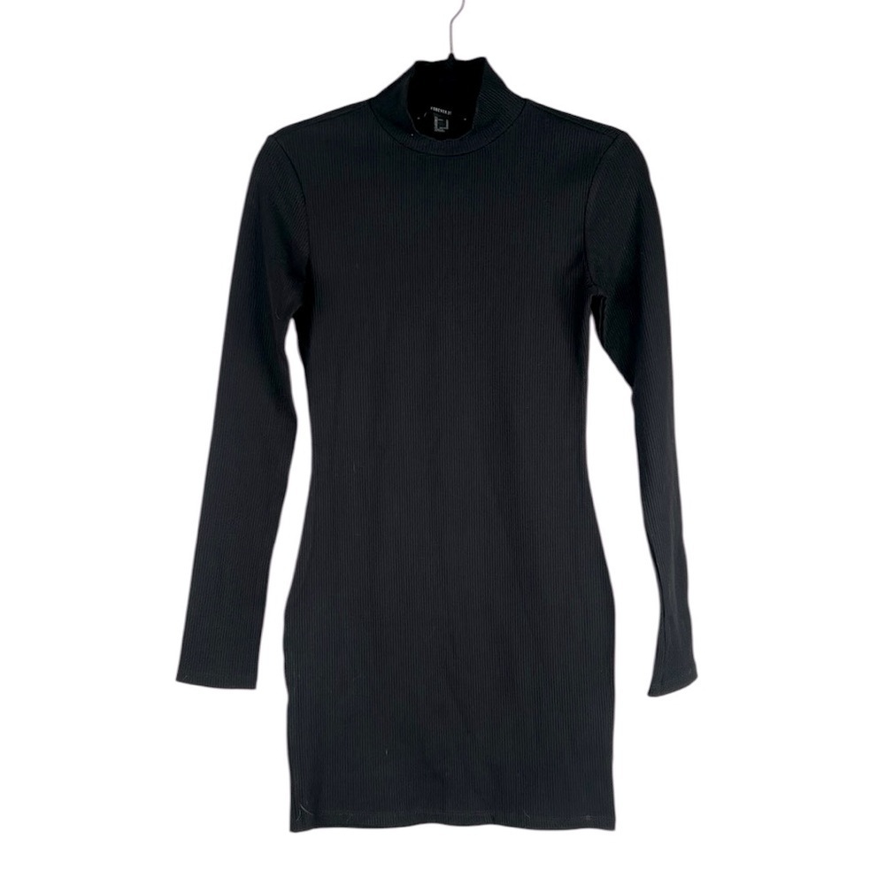 Forever 21 Black Ribbed Bodycon Special Occasion Mock Neck Dress Size Medium